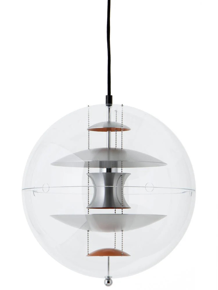 VP Globe Pendant 16" Brushed Aluminum/Orange by Verner Panton